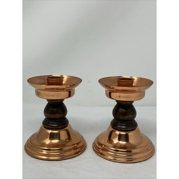 2 CopperCraft Guild Copper & Wood Taper Candle Holders Made in USA Vintage MCM - Picture 5 of 11
